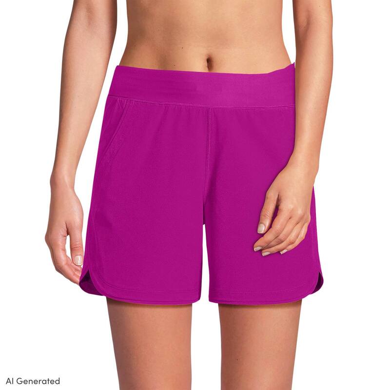 ランズエンド レディース 水着 ボトムスのみ ショートパンツ Women's Lands' End 5" Quick Dry Swim Shorts With Panty Crimson Rose クリムゾン｜ReVida 店