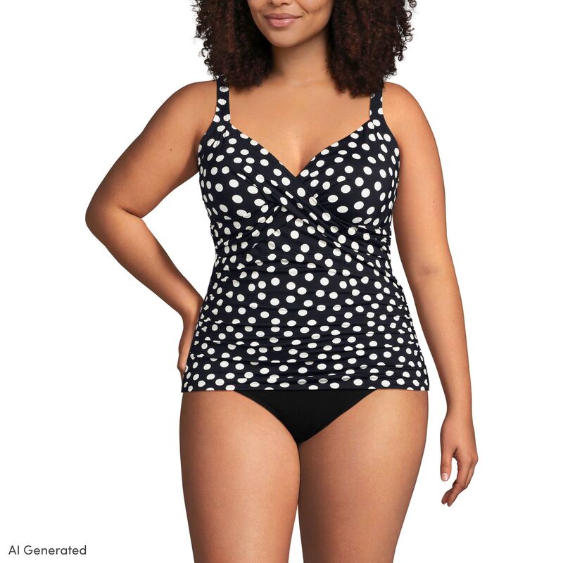 ランズエンド レディース 水着 トップのみ Vネック プラスサイズ Plusize Lands' End Bust Enhancer UPF 50 V-Neck Tankini Swimsuitop Black White Dots ホワイト｜ReVida 店