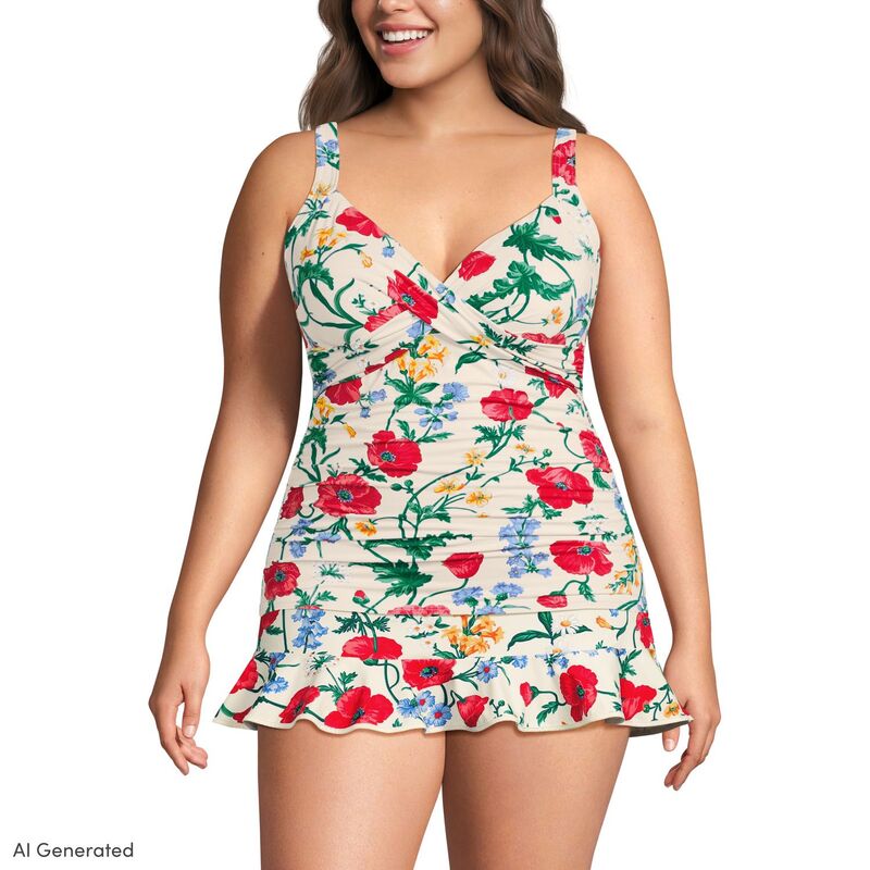 ランズエンド レディース 水着 トップのみ Vネック プラスサイズ Plusize Lands' End Bust Enhancer UPF 50 V-Neck Tankini Swimsuitop Egret Poppy Floral｜ReVida 店
