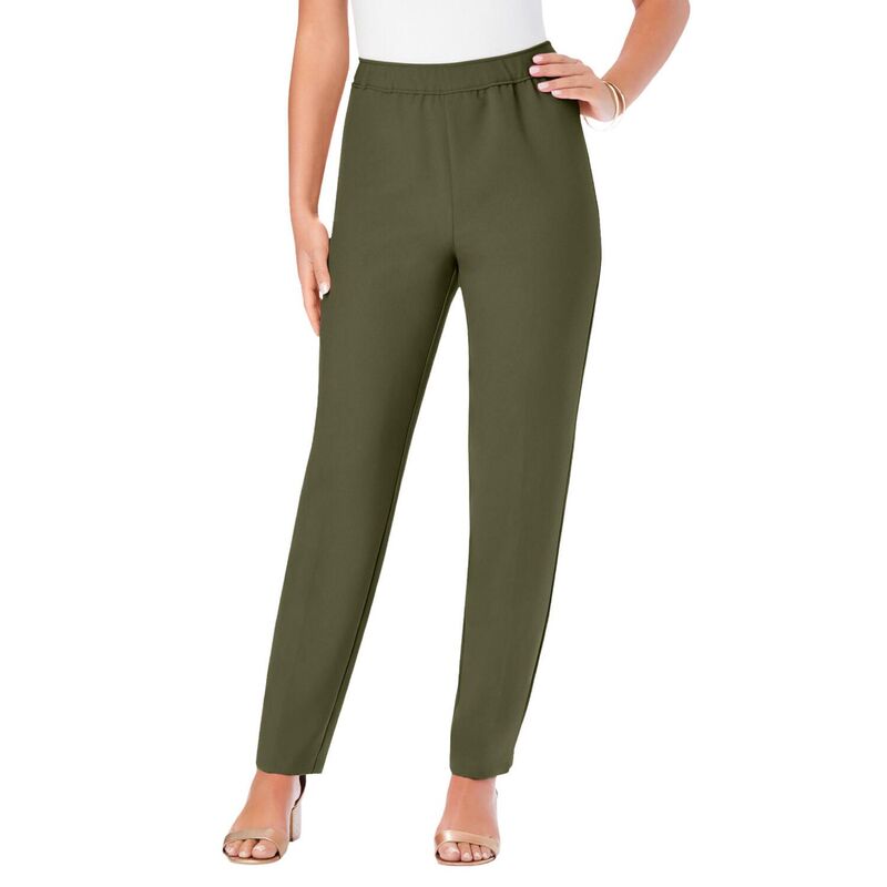 ロアマンズ レディース ボトムス カジュアルパンツ ストレート プラスサイズ トール Roaman's Women's Plusize Tall Plusize Classic Bend Over Structu red Straight Leg Pull-On Pant Dark Olive Green グリーン｜ReVida 店