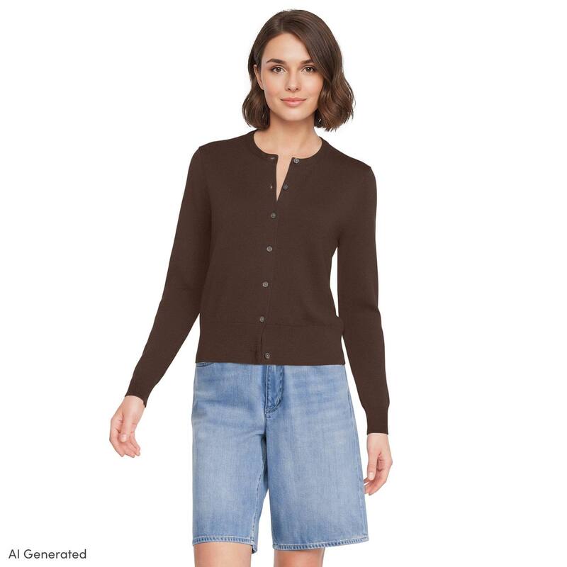 ランズエンド レディース アウター ニット・セーター コットン カーディガン Women's Lands' End Cotton Crew Cardigan Sweaterich Coffee コーヒー｜ReVida 店