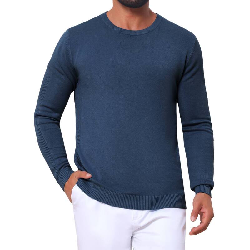 インスパイア シック メンズ アウター ニット・セーター クルーネック リブ INSPIRE CHIC Men's Ribbed Crewneck Sweater Long Sleeve Winter Fall Pullover Casual Sweaters Navy Blue ネイビー｜ReVida 店