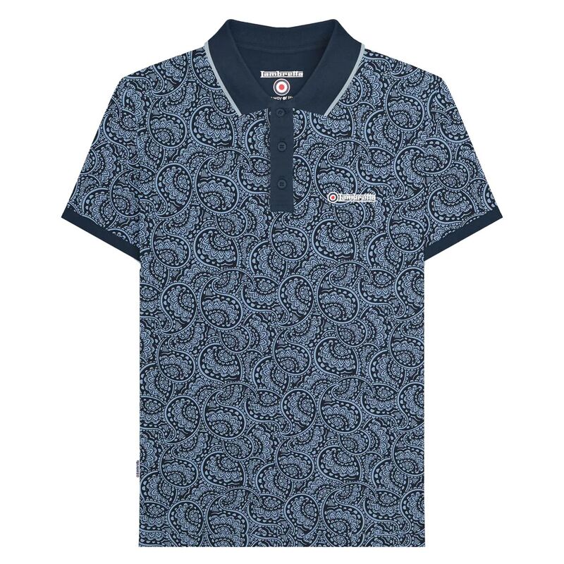 ランブレッタ メンズ トップス Tシャツ ポロシャツ Lambretta Mens AW24 Paisley Tonal Polo Shirt Navy Andusky Blue ネイビー｜ReVida 店