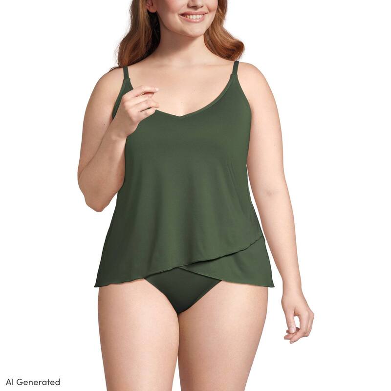 ランズエンド レディース 水着 トップのみ Vネック プラスサイズ Plusize Lands' End Chlorine Resistant V-Neck Tulip Hem Tankini Swimsuitop Rich Olive Green グリーン｜ReVida 店