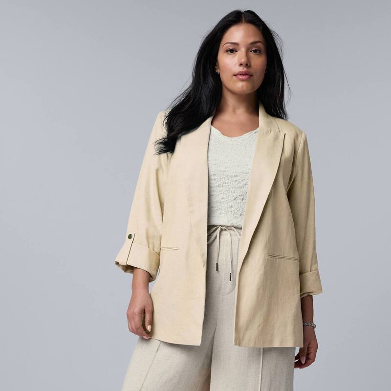 ヴェラウォン レディース アウター ジャケット・ブルゾン プラスサイズ ブレザー Plusize Simply Vera Wang Roll Tab Relaxed Blazer Vera Flax｜ReVida 店