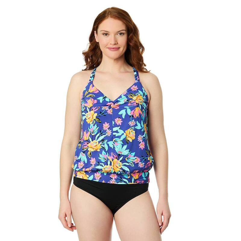 ランズエンド レディース 水着 トップのみ Women's Lands' End Bubble Hem Tankini Top Bright Blooms Blue ブルー｜ReVida 店