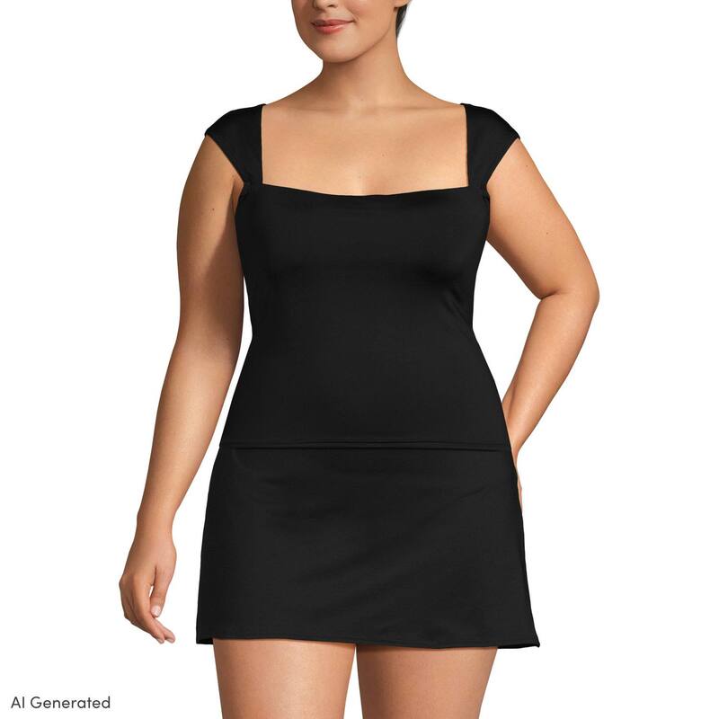 ランズエンド レディース 水着 トップのみ プラスサイズ Plusize Lands' End Squareneck Underwire Tankini Top Black ブラック｜ReVida 店