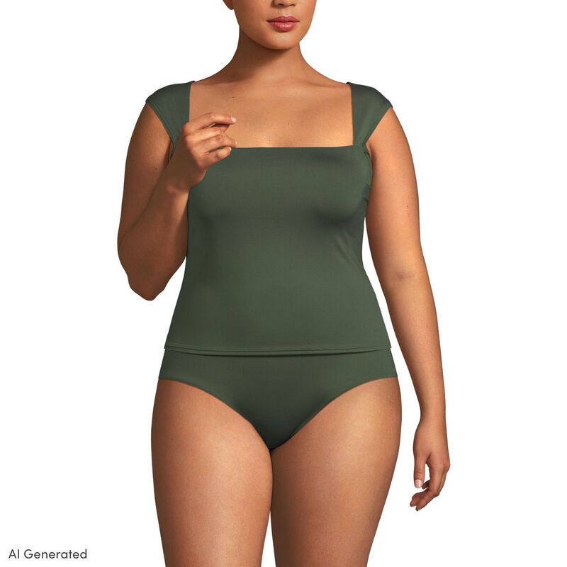 ランズエンド レディース 水着 トップのみ プラスサイズ Plusize Lands' End Squareneck Underwire Tankini Top Rich Olive Green グリーン｜ReVida 店