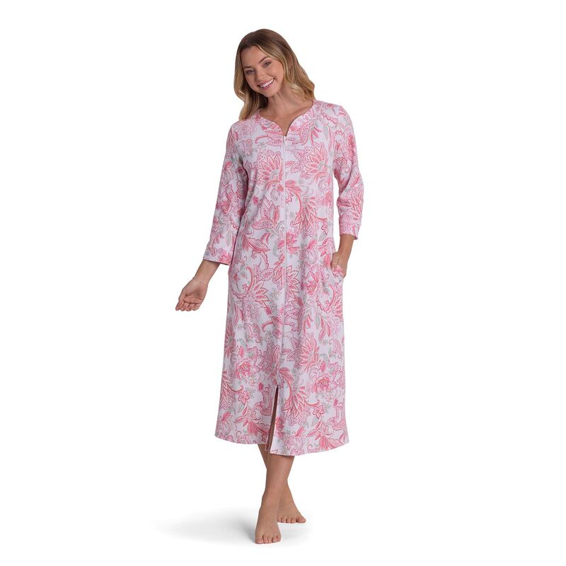 ミスエレインエッセンシャルズ レディース アンダーウェア ナイトウェア ニット Women's Miss Elainessentials Interlocknit Long Robe Coral Tapestry Print コーラル｜ReVida 店