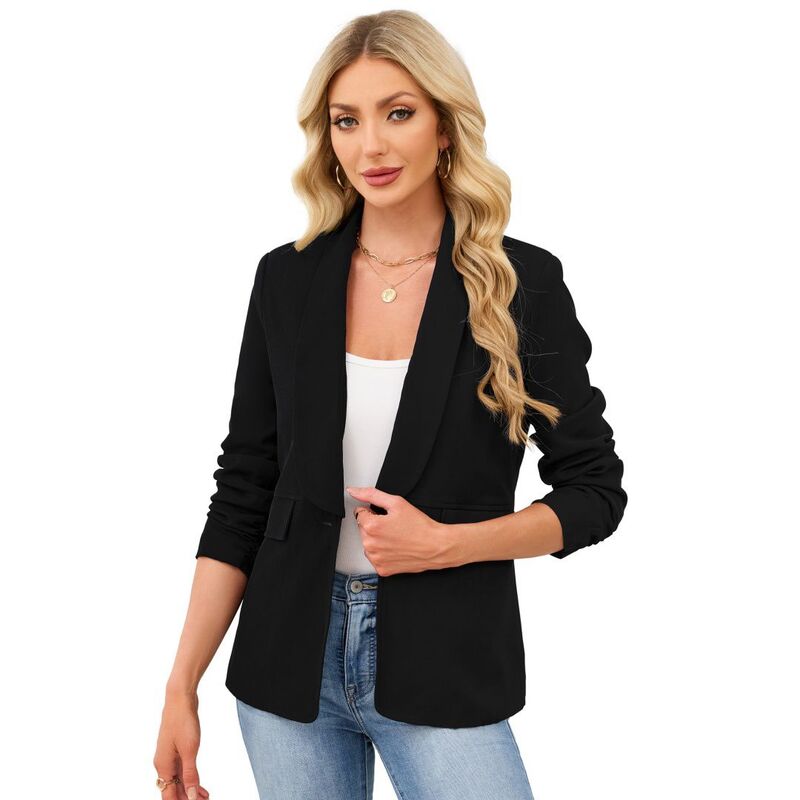 イエスファッション レディース アウター ジャケット・ブルゾン コート Yesfashion Women's Casual Business Coat Fashion 3/4 Sleeve Open Front Work Office Suit Jackets Black ブラック｜ReVida 店