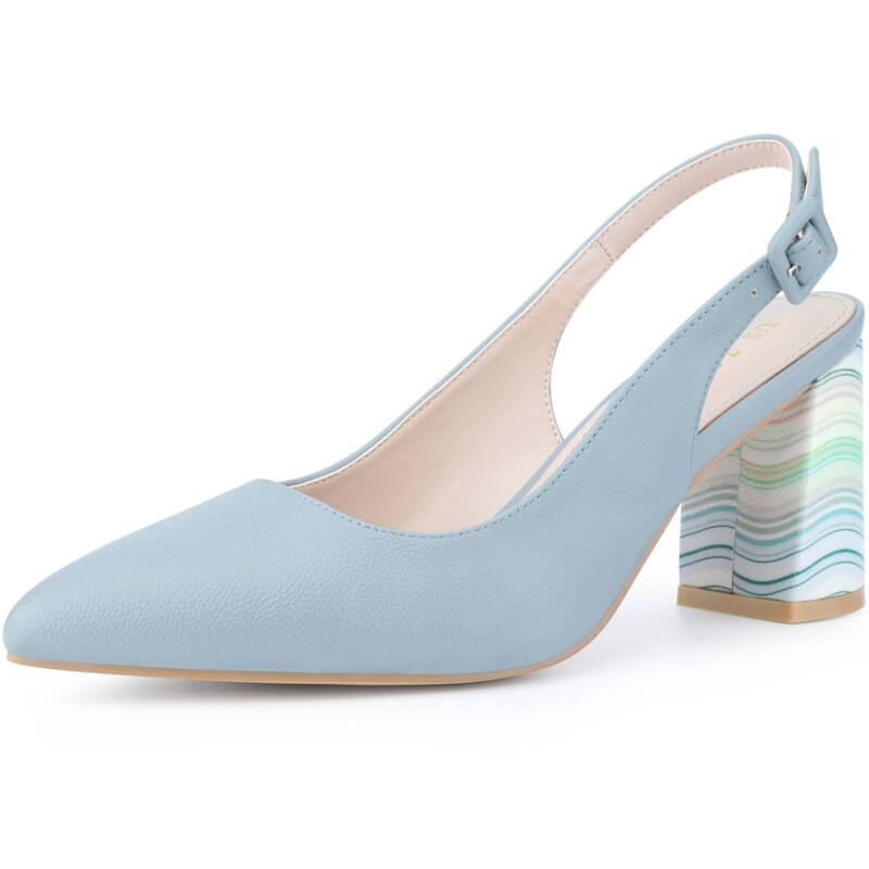 ブリスフルステップ レディース シューズ パンプス サンダル ヒール BLISSFUL STEP Women's Tie Dye Chunky Heel Sandalslingback Strapointed Toe Pumps Haze Blue ブルー｜ReVida 店