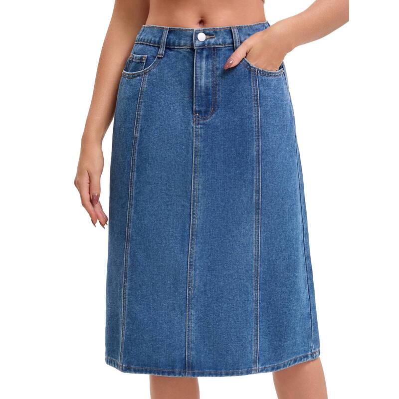 インスパイア シック レディース ボトムスカート A ライン ひざ丈 ハイウエスト デニム INSPIRE CHIC Women's Denim Skirt High Waist A Linelastic Back Waist Casual Knee Length Jean Skirts Blue ブルー|ReVida 店