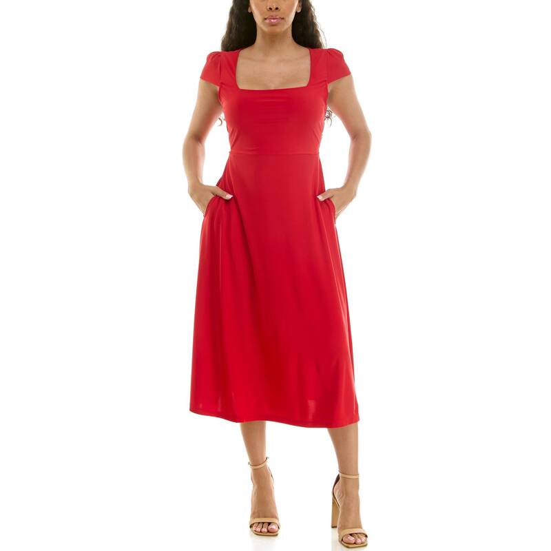 ニナレオナルド レディース トップス ワンピース ミディ キャップ レース Women's Nina Leonard Cap Sleeve Fit & Flare Lace-Up Midi Dress Real Red レッド｜ReVida 店 11,665円