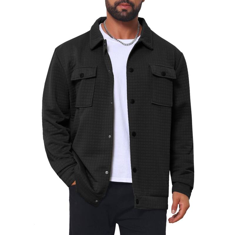 インスパイア シック メンズ アウター ジャケット・ブルゾン INSPIRE CHIC Men's Casual Shacket Button Long Sleeves Trucker Jacket Black ブラック|ReVida 店
