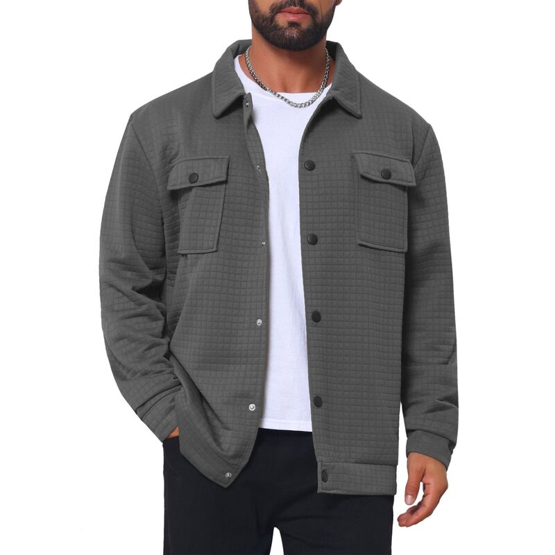 インスパイア シック メンズ アウター ジャケット・ブルゾン INSPIRE CHIC Men's Casual Shacket Button Long Sleeves Trucker Jacket Gray グレー|ReVida 店