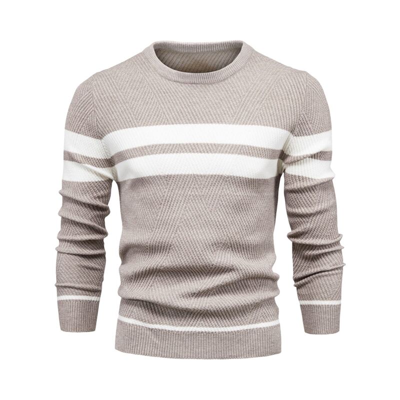 インスパイア シック メンズ アウター ニット・セーター クルーネック コントラスト INSPIRE CHIC Men's Knitted Sweater Crewneck Pullover Casual Contrastriped Sweaters Beige ベージュ｜ReVida 店