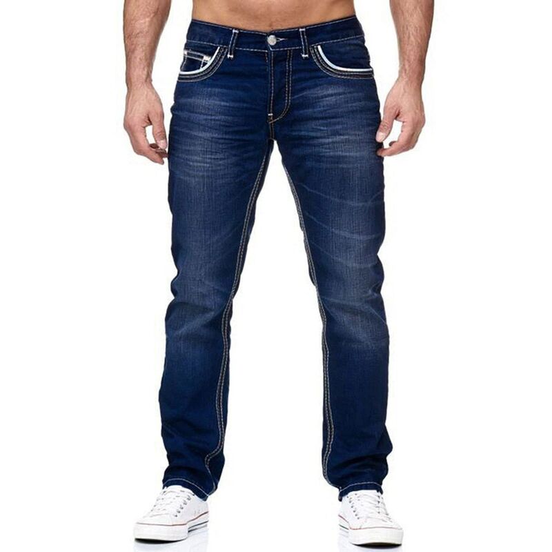 クリアラブ メンズ ボトムス デニムパンツ ストレート ジーンズ Clearlove Men &rsquo; straight Leg Denim Jeans Casual Classic Fit Pants Dark Blue ブルー｜ReVida 店