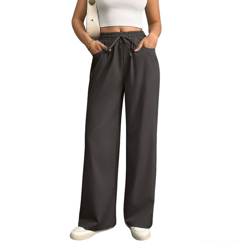 クリアフラワー レディース ボトムス カジュアルパンツ ワイドレッグ ハイウエスト ClearFlower Women's High Waist Wide Leg Pants, Lightweight Casual Tencel Trousers with Pockets Dark Gray グレー｜ReVida 店 11,665円