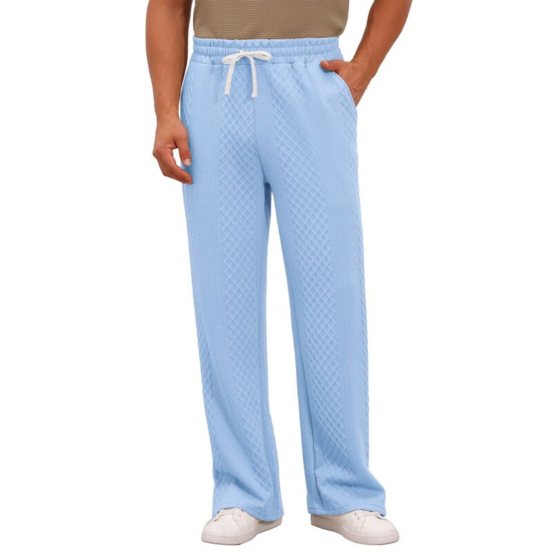 インスパイア シック メンズ ボトムス カジュアルパンツ ストレート ドローコードウエスト INSPIRE CHIC Men's Casual Solid Color Jacquard Textu red Straight Leg Drawstring Waist Pants Blue ブルー｜ReVida 店