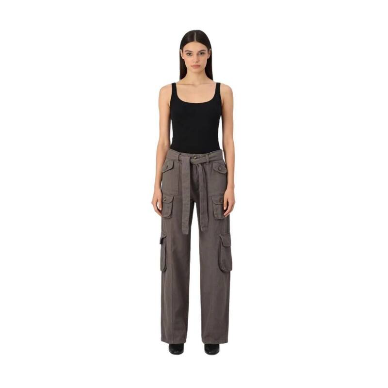 イエスファッション レディース ボトムス デニムパンツ ストレート ハイウエスト ジーンズ Yesfashion Women's High Waist Cargo Jeans, Relax Fit Straight Leg Multi-Pocket Military Work Trousers Gray グレー|ReVida 店