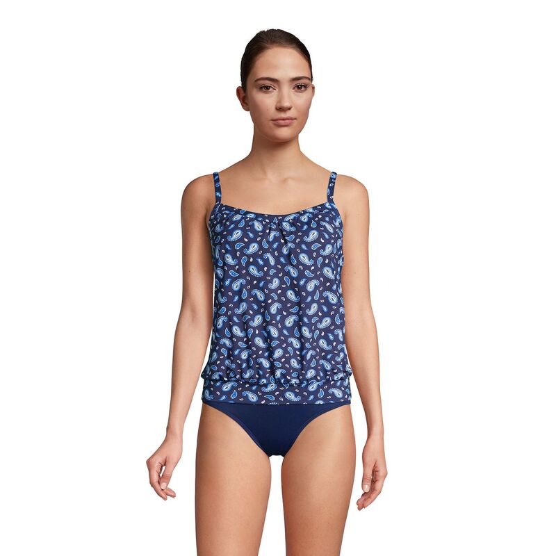 ランズエンド レディース 水着 トップのみ ミニ Women's Lands' EndDD-Cup Bust-Minimizer Blouson Chlorine-Resistantankini Swim Top Deep Navy Paisley ネイビー｜ReVida 店