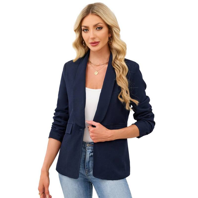 イエスファッション レディース アウター ジャケット・ブルゾン コート Yesfashion Women's Casual Business Coat Fashion 3/4 Sleeve Open Front Work Office Suit Jackets Navy Blue ネイビー｜ReVida 店