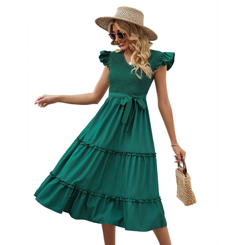 セオリア レディース トップス ワンピース フリル Seoria Women's Ruffledress Dark Green グリーン｜ReVida 店