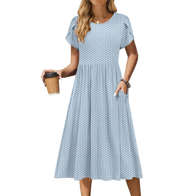 ジーグー レディース トップス ワンピース A ライン ミディ シャツ Zeagoo Women s Boho Midi T Shirt Dress, A Line Casual Summer Sundress with Pocketsolid Light Blue Dot ブルー｜ReVida 店