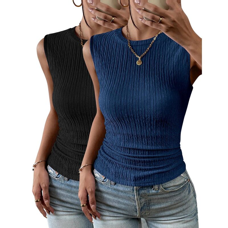 ジーグー レディース トップス Tシャツ ハイネック リブ ノースリーブ Zeagoo Women's High Neck Casual Businesslim Fitted Ribbed Basic Tank Topsummer Sleevelesshirts Pack Blue Black ブラック｜ReVida 店