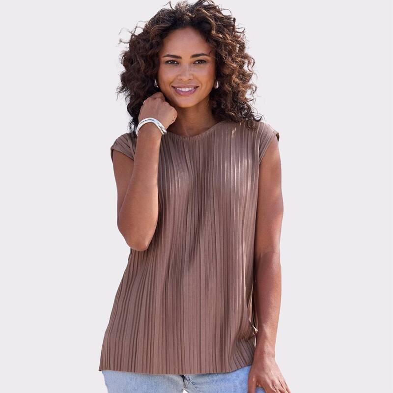 ラスカーナ レディース トップス シャツ プリーツ キャップ Lascana Women's Pleated Cap Sleeve Top Taupe トープ｜ReVida 店