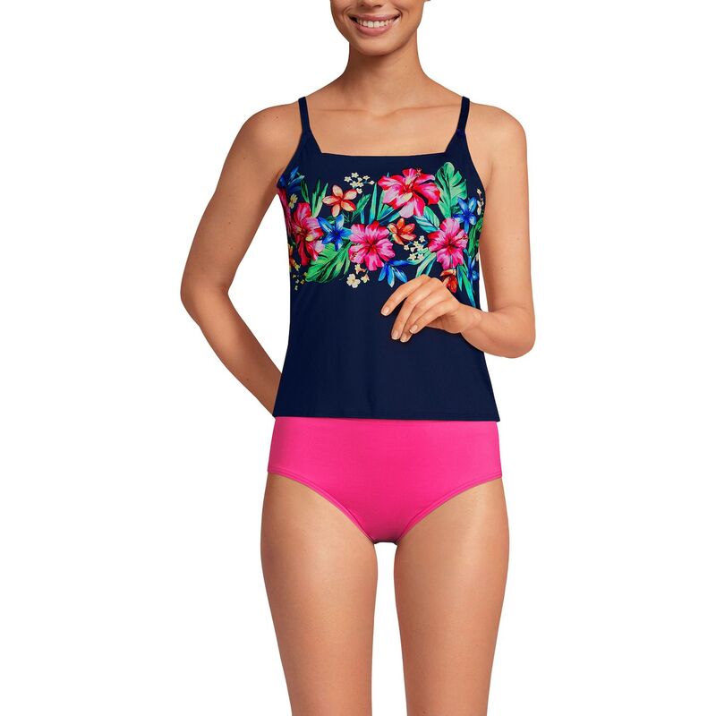 ランズエンド レディース 水着 トップのみ Women's Lands' End-Cup Chlorine Resistant Squareneck Tankini Swimsuitop Navy Rosella Floral ネイビー|ReVida 店