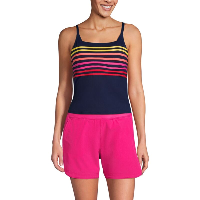 ランズエンド レディース 水着 トップのみ Women's Lands' End-Cup Chlorine Resistant Squareneck Tankini Swimsuitop Navy Sunset Stripe ネイビー|ReVida 店