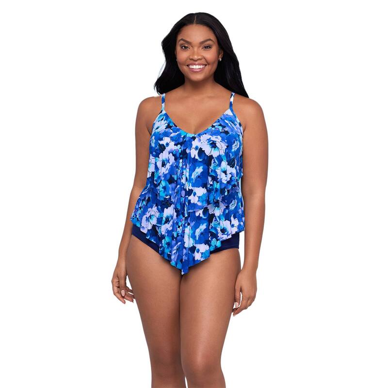 トリムシェイパー レディース 水着 トップのみ Vネック フラワー柄 フラワー Women's Trimshaper Floral V-Neck Tankini Swim Top Violet Blossoms バイオレット｜ReVida 店