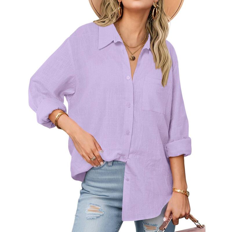 ジーグー レディース トップス シャツ Vネック コットン ダウン ブラウス Zeagoo Shirt Women V Neck Button Downs Blouses Long Sleeve Colla red Cotton Tops Woman Lavender ラベンダー｜ReVida 店 12,074円