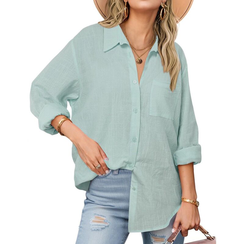 ジーグー レディース トップス シャツ Vネック コットン ダウン ブラウス Zeagoo Shirt Women V Neck Button Downs Blouses Long Sleeve Colla red Cotton Tops Woman Light Green グリーン|ReVida 店