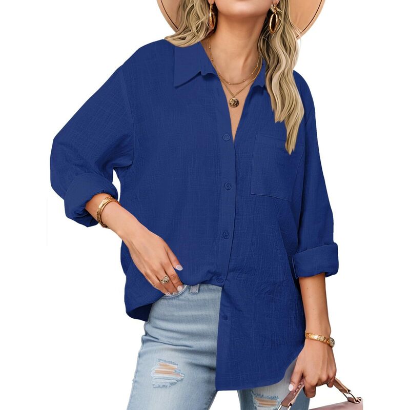 ジーグー レディース トップス シャツ Vネック コットン ダウン ブラウス Zeagoo Shirt Women V Neck Button Downs Blouses Long Sleeve Colla red Cotton Tops Woma navy Blue ネイビー｜ReVida 店