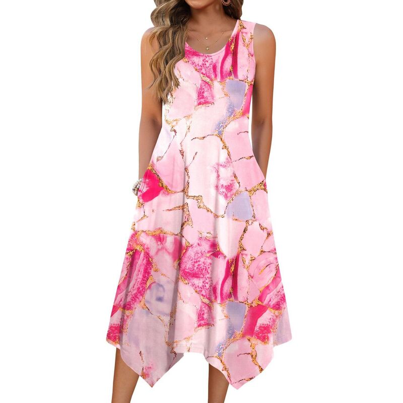 ジーグー レディース トップス ワンピース A ライン ミディ ノースリーブ Zeagoo Women sleeveless Midi Tank Dress A Line Loose Vacation Dress with Pockets Pink ピンク｜ReVida 店