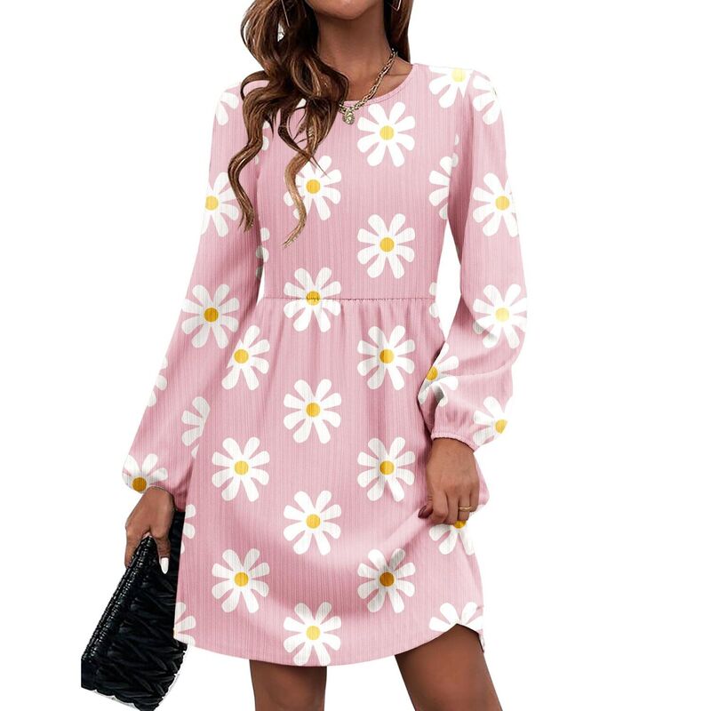 ジーグー レディース トップス ワンピース A ライン ひざ丈 セーター ニット Zeagoo Women's Long Sleeve Knitted Sweater Dress Loose A Line Knee Length Dress with Pockets Floral Pink ピンク｜ReVida 店