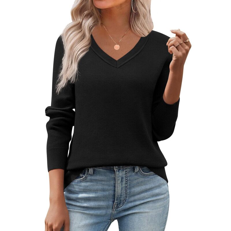 ジーグー レディース アウター ニット・セーター Vネック リブ Zeagoo Women's Fall V Neck Sweater Trendy Long Sleeve Lightweight Ribbed Knit Pullover Tops Black ブラック｜ReVida 店