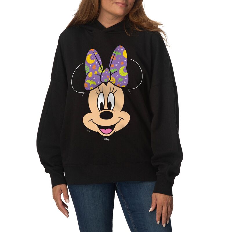 ディズニー レディース トップス Tシャツ スウェット フリース パーカー Women's Disney's Minnie Mouse Halloween Oversized Fleece Hoodie Sweatshirt Black ブラック｜ReVida 店