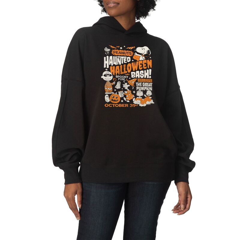 アニメキャラクター レディース トップス Tシャツ スウェット フリース パーカー Licensed Character Women's Peanuts Haunted Halloween Bash Oversized Fleece Hoodie Sweatshirt Black ブラック｜ReVida 店 11,455円