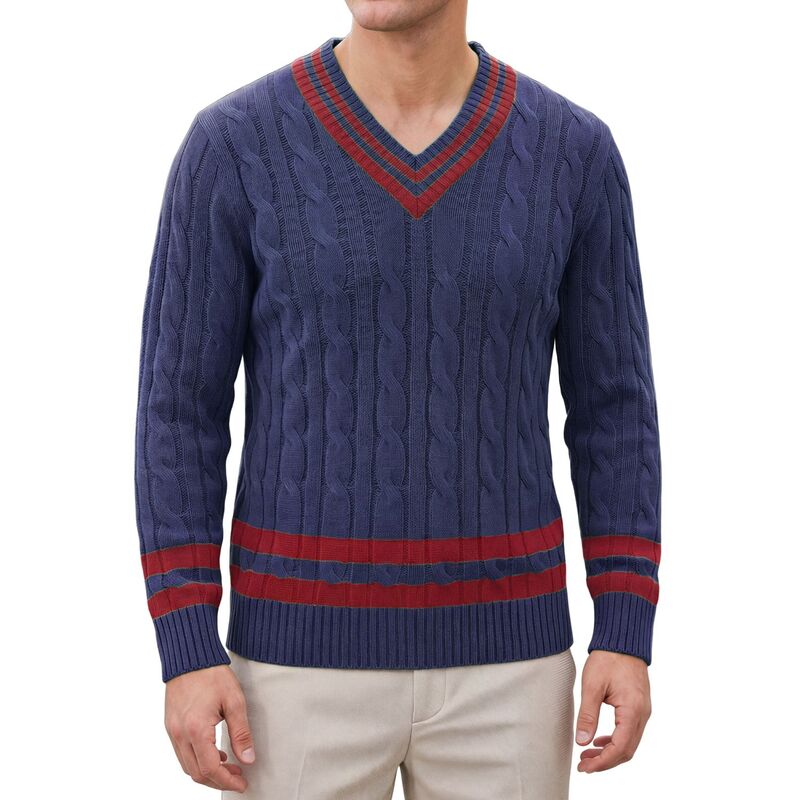 インスパイア シック メンズ アウター ニット・セーター スリムフィット Vネック INSPIRE CHIC Men's Knit Sweater V Neck Cable Slim Fit Pullover Long Sleeve Fall Winter Casual Sweaters Navy Blue ネイビー｜ReVida 店