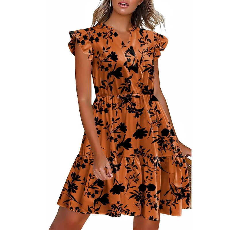 ジーグー レディース トップス ワンピース ティアード プリント フリル ミニ Zeagoo Women Printedress for Summer Short Ruffle Sleeve Dress Tie red Mini Dress with Pockets Purple Flower Print パープル｜ReVida 店 10,836円