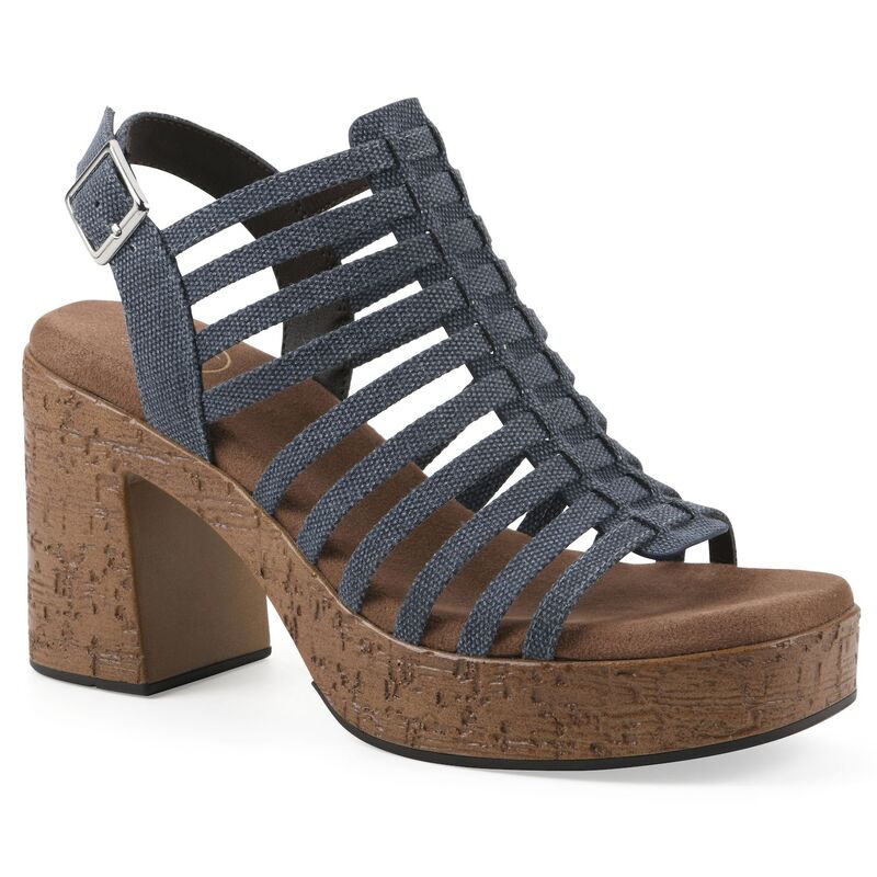 ホワイトマウンテン レディース シューズ サンダル プラットフォーム White Mountain Women's Barbea Platform Wedge Sandals Denim Blue Fabric デニム｜ReVida 店