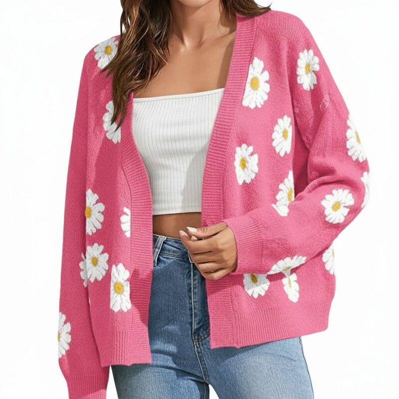 コジョイン レディース アウター ニット・セーター カーディガン Kojooin Sweater Cardigan for Women Long Sleeve Flower Open Front Outerwear Pink ピンク｜ReVida 店