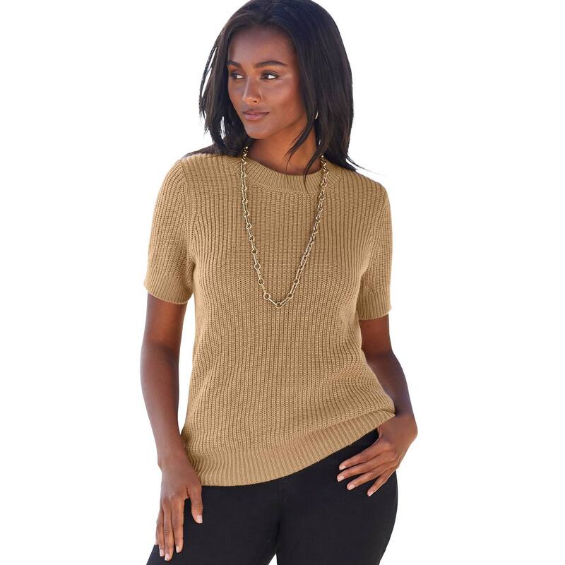 ジェシカロンドン レディース トップス Tシャツ プラスサイズ Jessica London Women's Plusize Shaker Tee Soft Camel キャメル｜ReVida 店