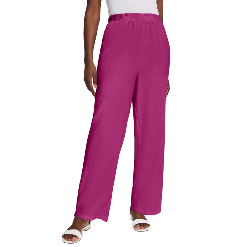 ジェシカロンドン レディース ボトムス カジュアルパンツ プラスサイズ リネン Jessica London Women's Plusize Lightweight Linen-Blend Straight-Leg Pants Raspberry｜ReVida 店