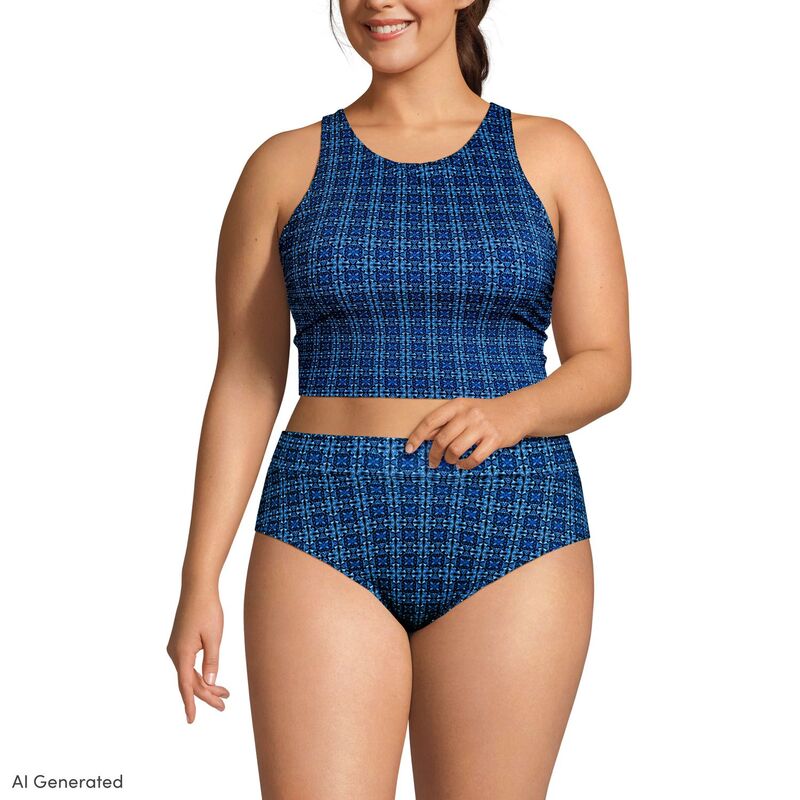 ランズエンド レディース 水着 トップのみ ハイネック プラスサイズ Plusize Lands' End High Neck Racerback Tankini Swim Top Navy Mosaic Mini Tile ネイビー｜ReVida 店