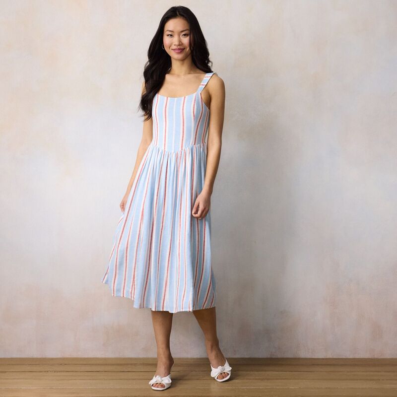LC Lauren Conrad レディース トップス ワンピース プチ ミディ Petite LC Lauren Conrad Seamed Bodice Scoopneck Midi Dress Blue Parade Stripe ブルー|ReVida 店