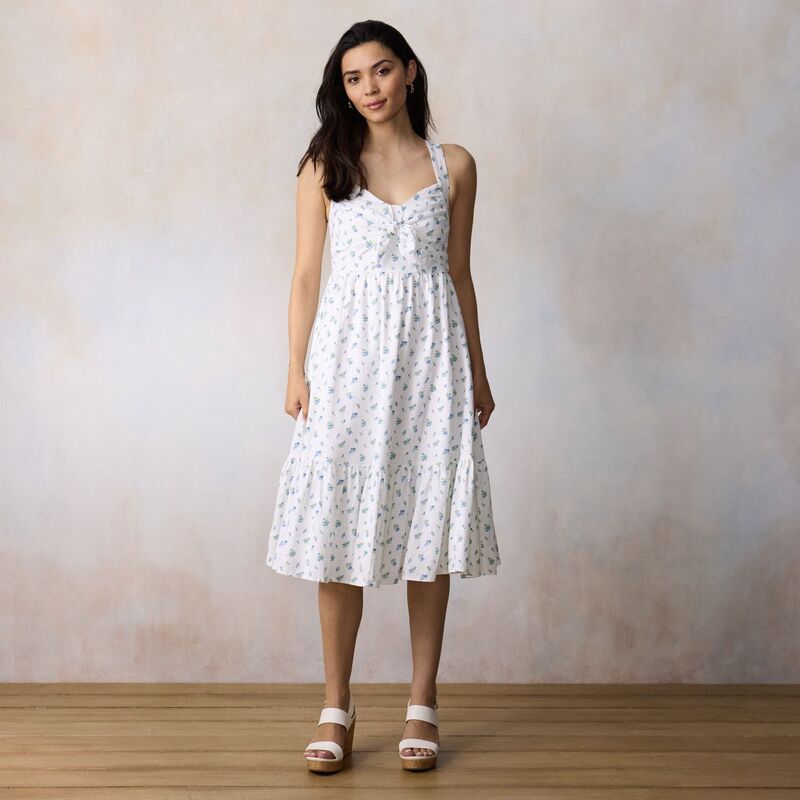 LC Lauren Conrad レディース トップス ワンピース ティアード プチ ミディ ノースリーブ Petite LC Lauren Conrad Sleeveless Tie red Midi Dress Whitelina Ditzy ホワイト|ReVida 店